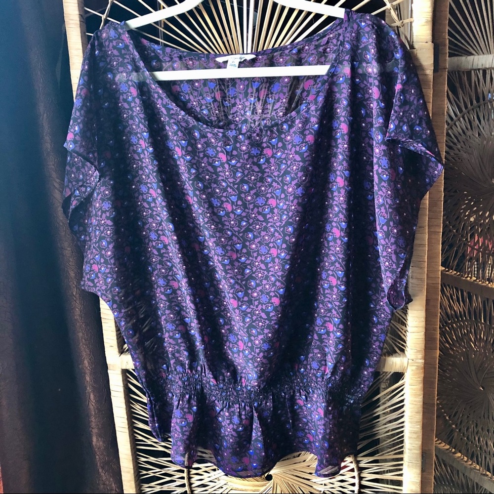 3/$20 AEO Sheer Floral Boho Batwing Blouse Elastic Waist Size Small